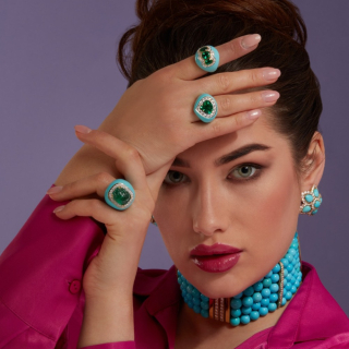 Greta, Anello con pietra di colore, diamanti e smalto