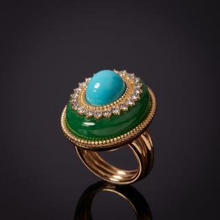 Goccia Di Mare, Anello con pietre dure e diamanti