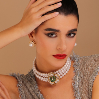 Annabella, Choker con perle, pietre di colore e diamanti