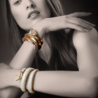 Snake, Bracciale-orologio con diamanti e smalti