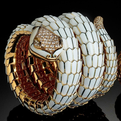 Snake, Bracciale-orologio con diamanti e smalti