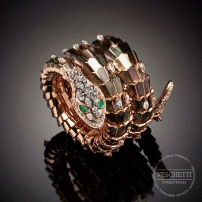 Snake, Bracciale con pietre di colore, pietre dure, diamanti e intarsi