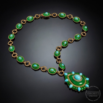 Goccia Di Mare, Collana con pietre di colore, pietre dure e diamanti