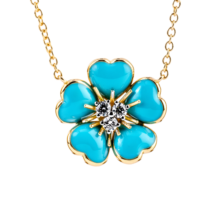 girocollo a fiore in oro e smalto azzurro