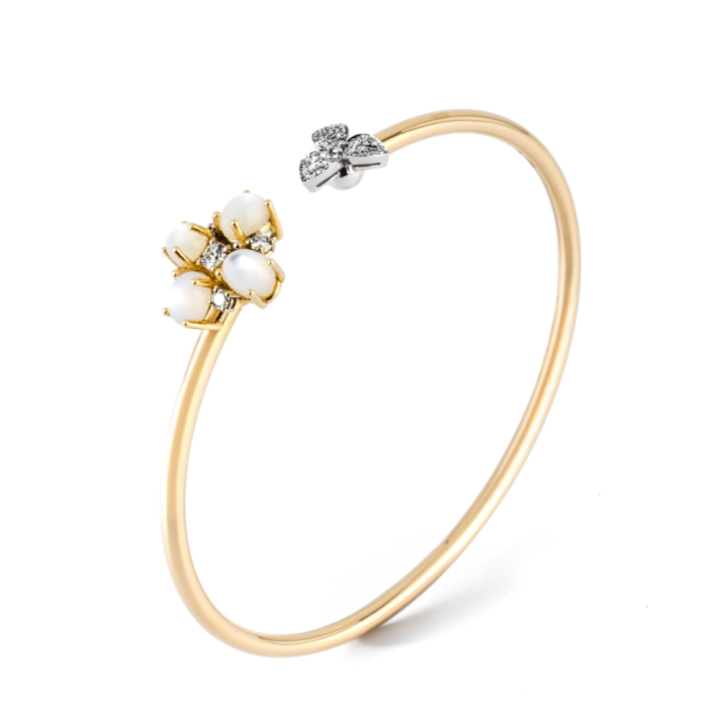 Bracciale in oro giallo e bianco con madreperla e diamanti