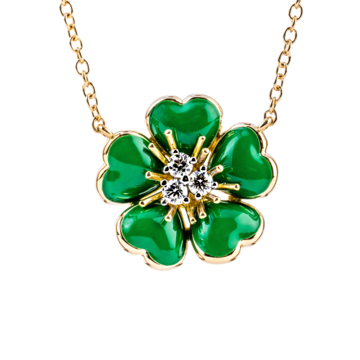 girocollo a fiore in oro e smalto verde