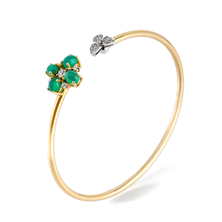 Bracciale in oro con agata verde e diamanti 
