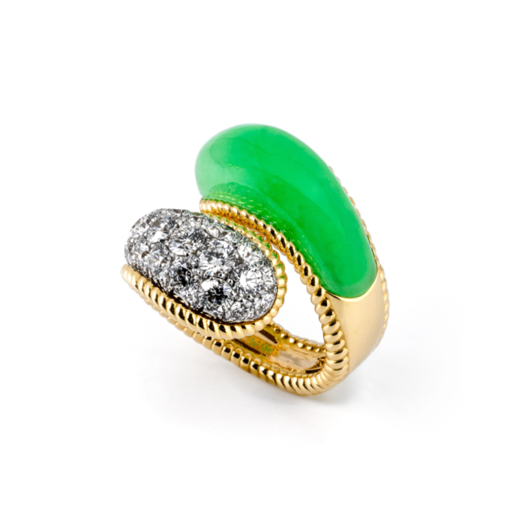Anello in oro con giada birmana e diamanti