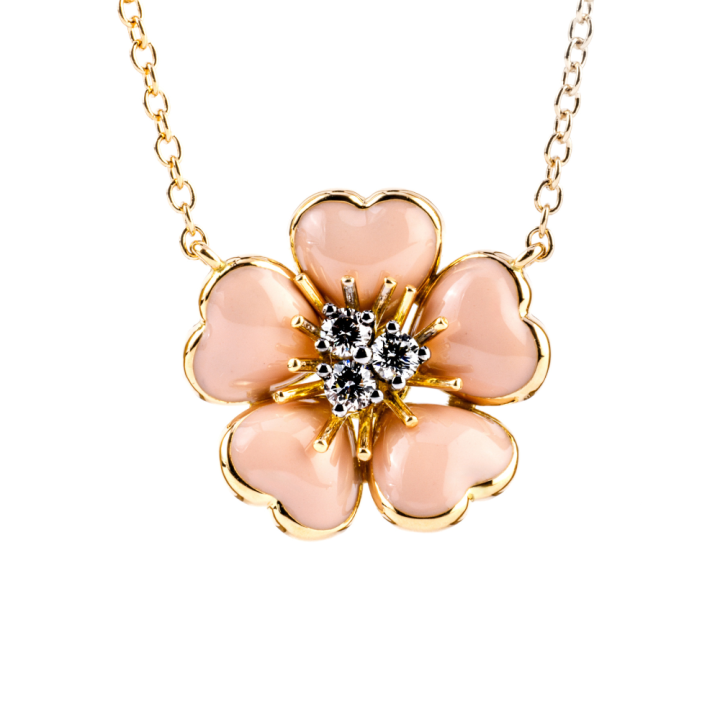 girocollo a fiore in oro e smalto rosa