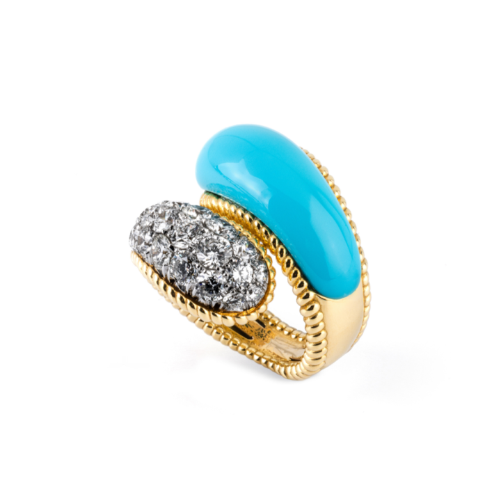 Anello in oro con turchese arizona e diamanti