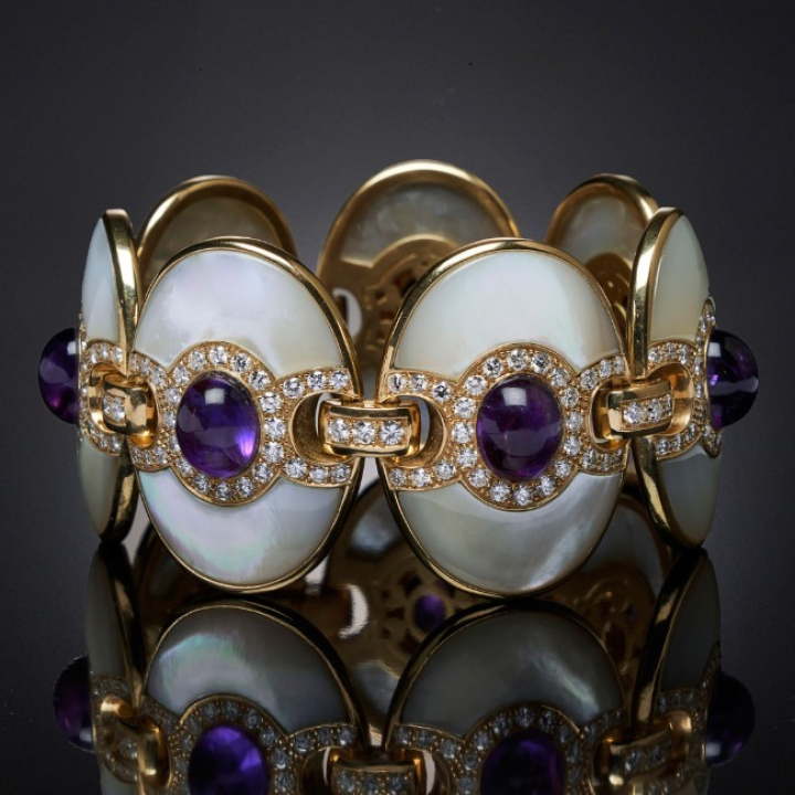 Goccia di Mare, Bracciale con pietre di colore, diamanti e intarsi&nbsp;