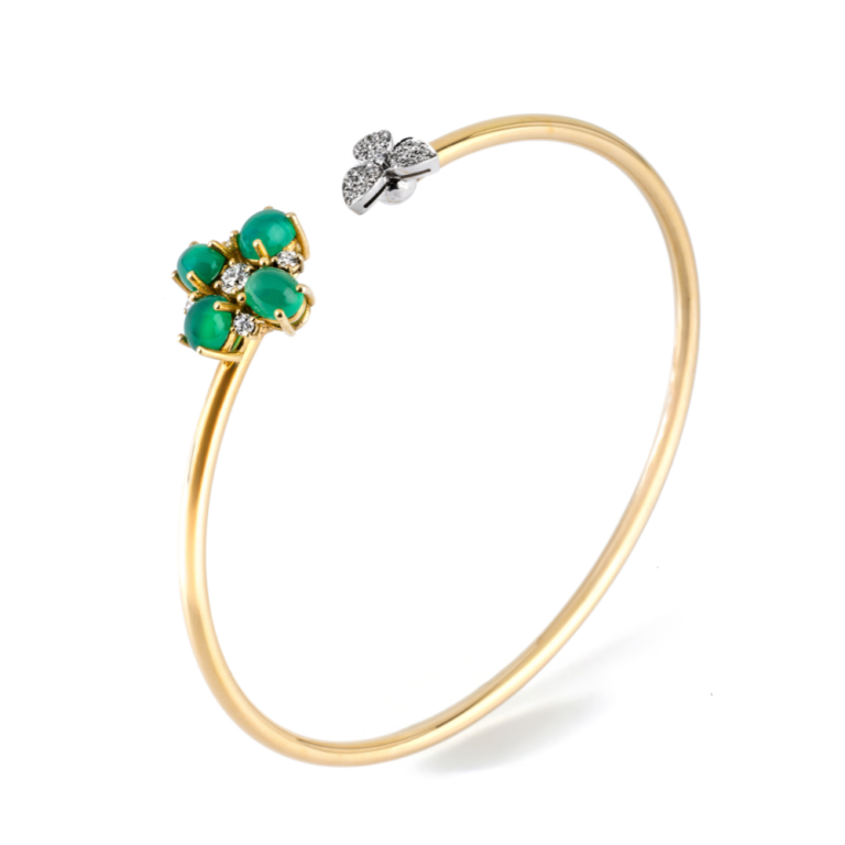 Bracciale in oro con agata verde e diamanti 
