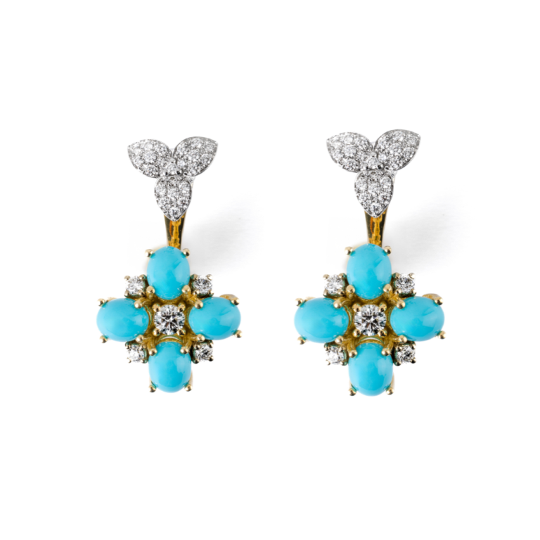  Orecchini in oro con turchesi Arizona e diamanti