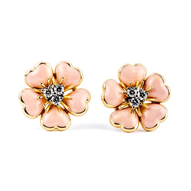 Petit Fleurs , Orecchini con diamanti e smalto&nbsp;