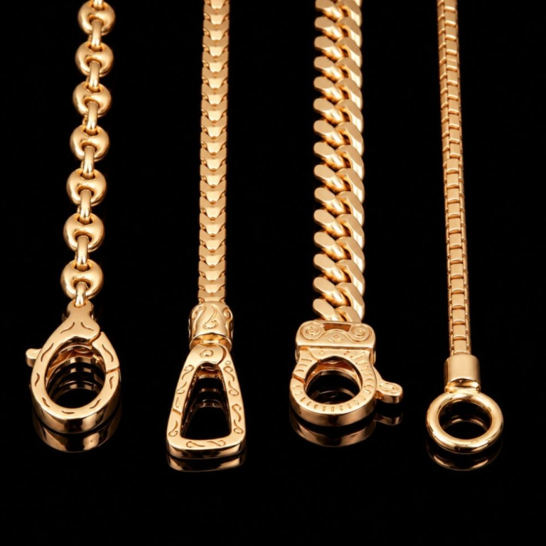 4 tipi di catene in argento placcato oro giallo 18 kt