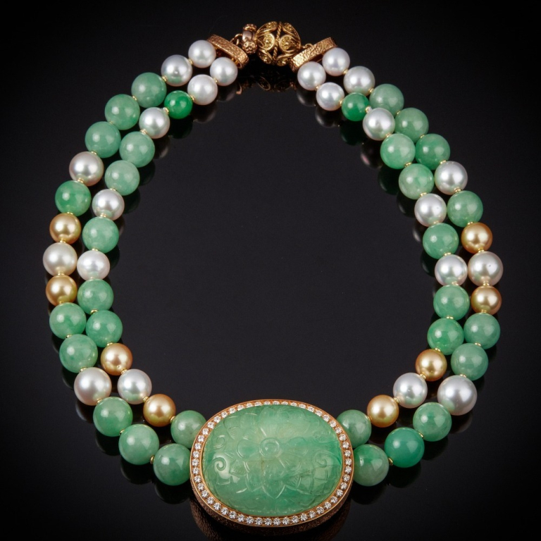 Melania, Collana con perle, pietre dure e diamanti